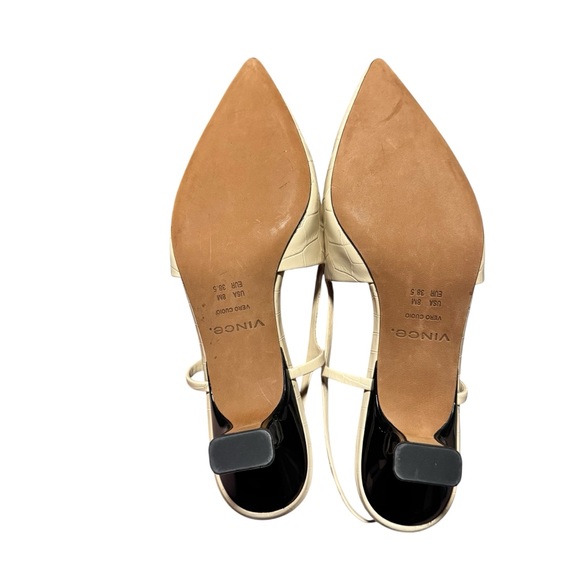 Vince Bianca Croc Leather Slingback Pump Pointy Toe Kitten Heel Cream Size 8 NWT - Picture 9 of 9